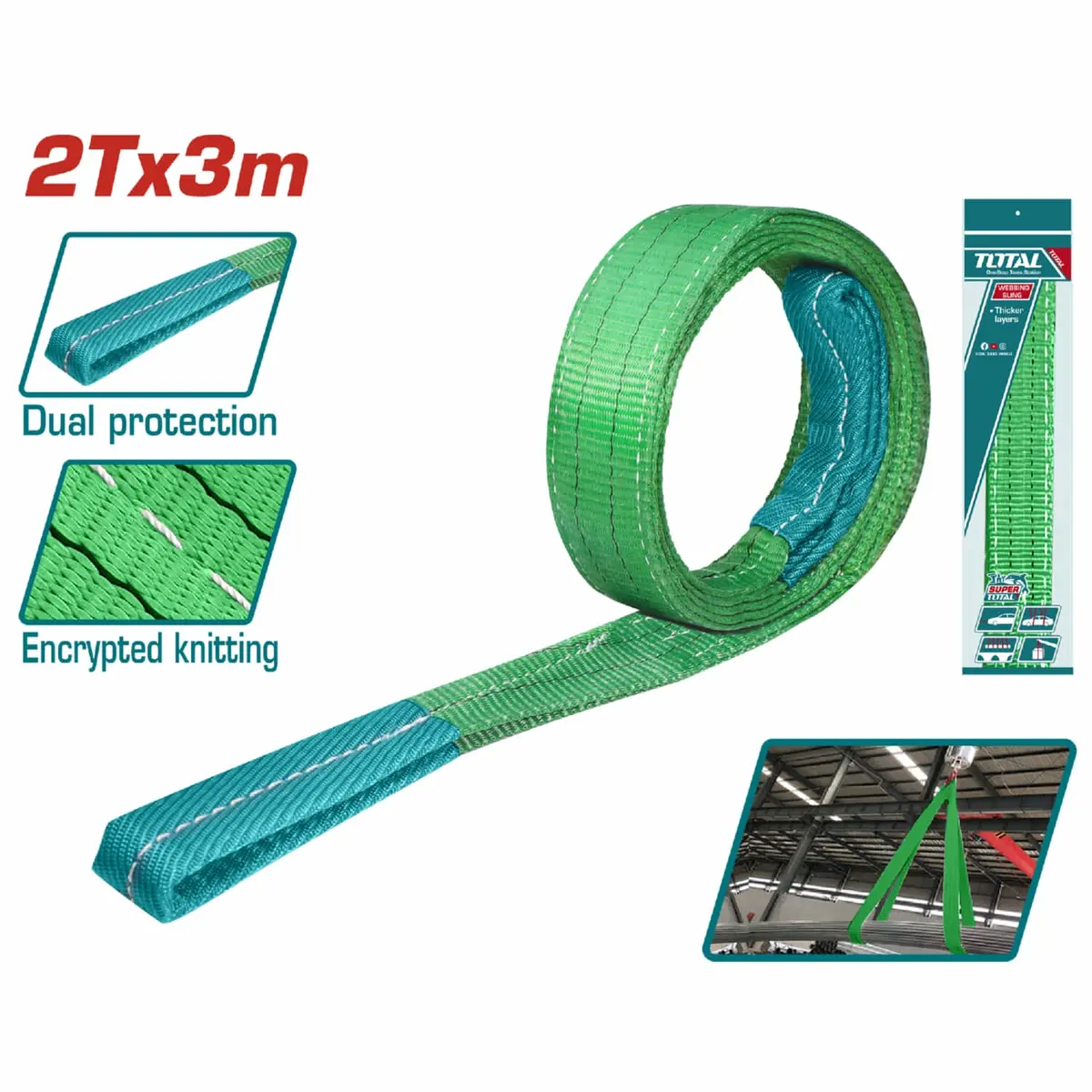 Cinta De Eslinga Ojo-Ojo 2Tx3m. Arnés Económico Y Adaptable. Seguridad 7:1. Ancho 60 Mm. 1