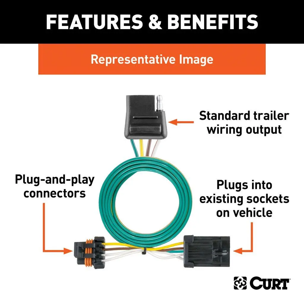 Curt 55124 Custom 4 Way Flat Wiring Harness Fits 2007-2018 Jeep Wrangler Jk 2