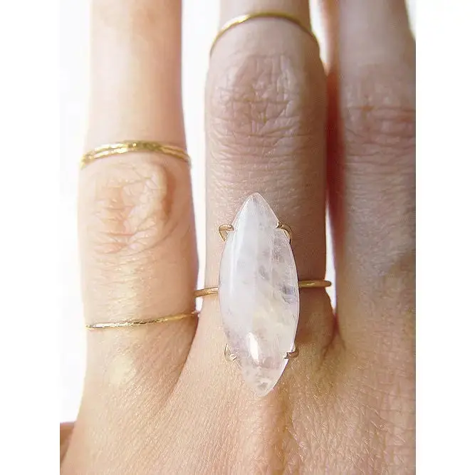Marquise Moonstone Gold Ring - Size 7 1
