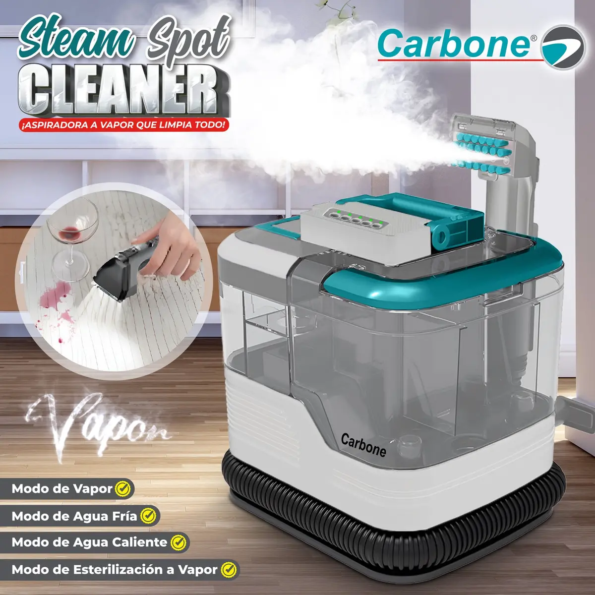 Aspiradora De Agua A Vapor Para Limpieza Profunda De Muebles, Alfombras Y Tapicería. Portátil, 1650 W, 120 V, 60 Hz, 2 L, Aspiración 13 Kpa. Spot Cleaner Quitamanchas. 1