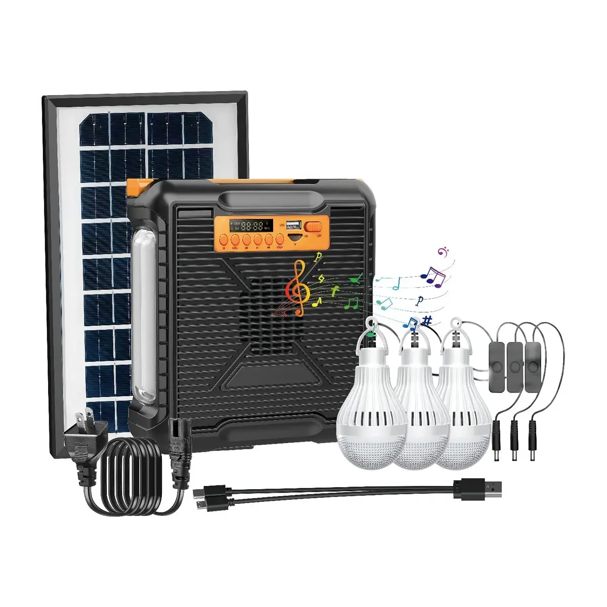 Estación De Energía Solar Portátil Multifuncional. Luz De Alta Potencia Para Exteriores E Iluminación Interior. Sistema Con Panel Solar. Power Bank Bateria Respaldo Incluye Bocina. 1