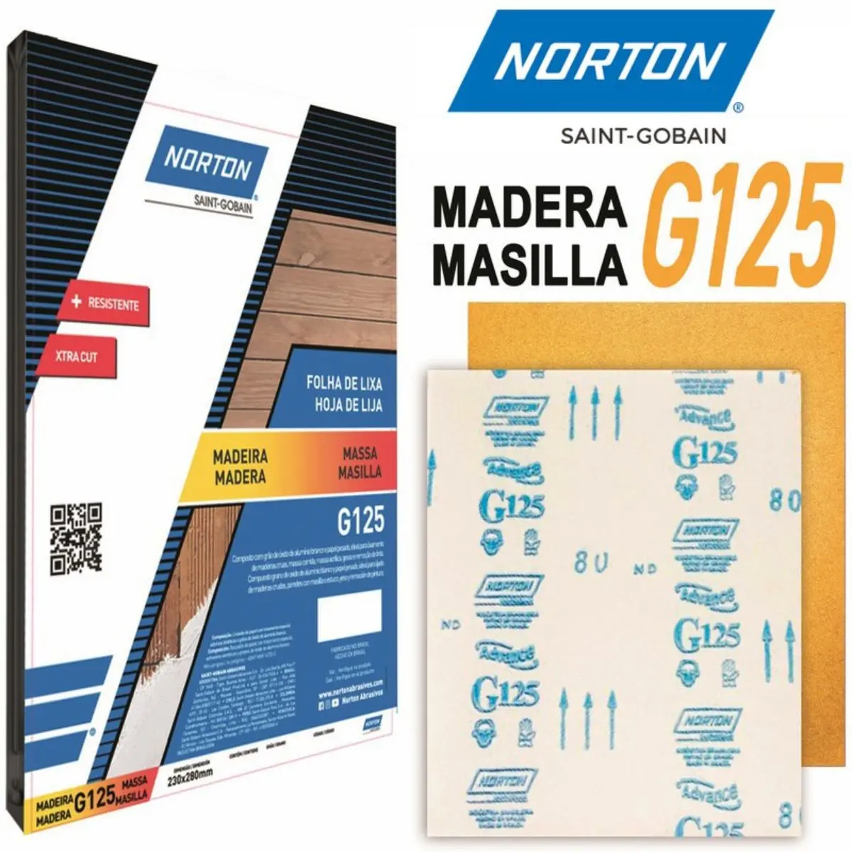 Lija  Norton P/Madera G125 (25Pcs) Amarilla Papel Pesado  #40 1