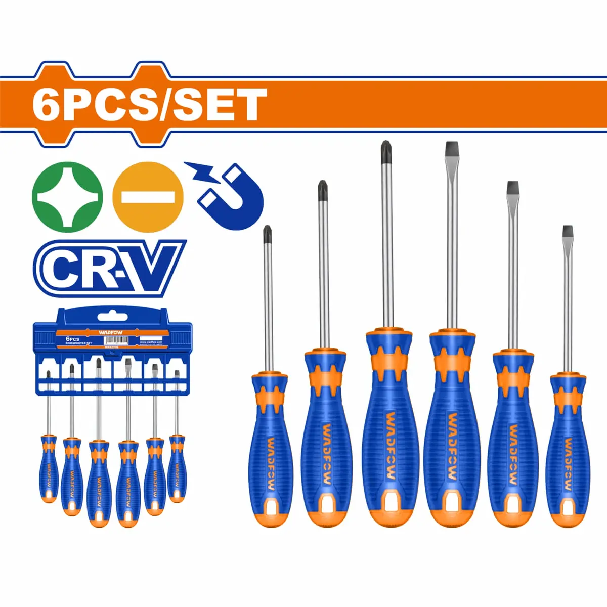 Destornilladores Punta Plana Sl Y Phillips Ph Vástago Redondo Magnéticos Cr-V Set 6 Pzas. 1