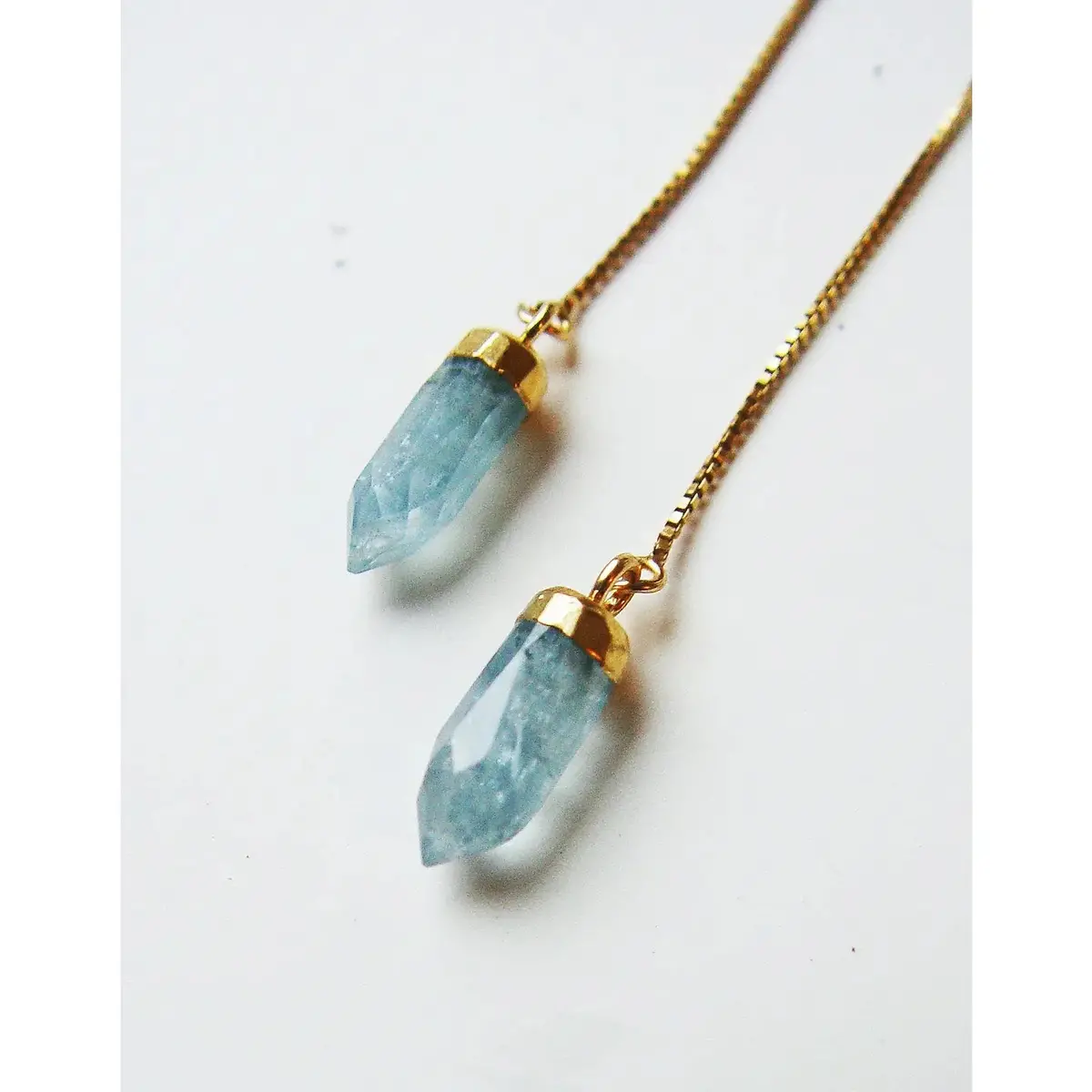 Aquamarine Gold Chain Earrings 1