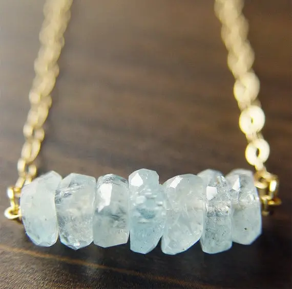 Aquamarine Nugget Gold Necklace 1