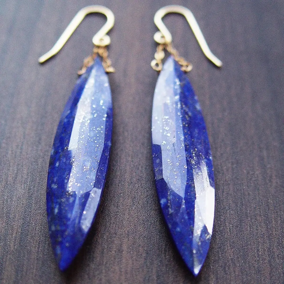 Lapis Gold Chain Marquise Earrings 1