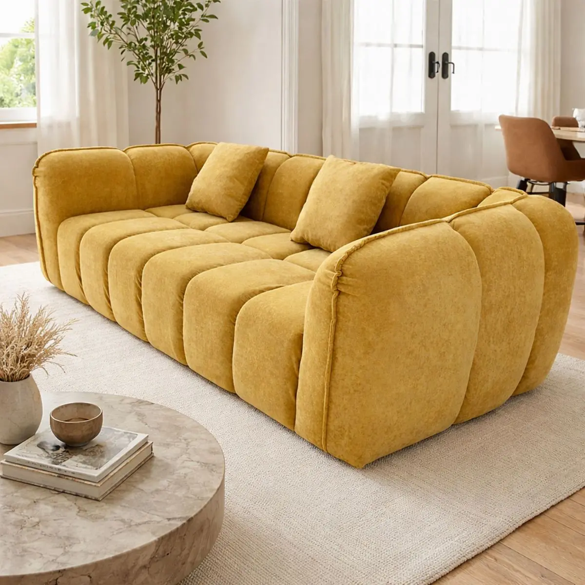 Sofá Empacado Al Vacio Memory Foam De Alta Densidad 220X98x70cm Color Mostaza 2