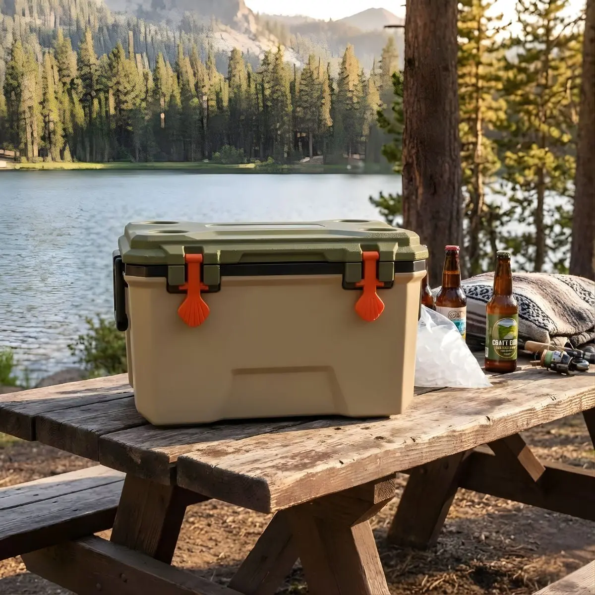 Cooler Portátil 38Qt (36L) (57X37x34cm) Con Drenaje Inferior. Hielera De Alta Capacidad Con Tapa Sellada, Porta Vasos Y Asa De Transporte 1