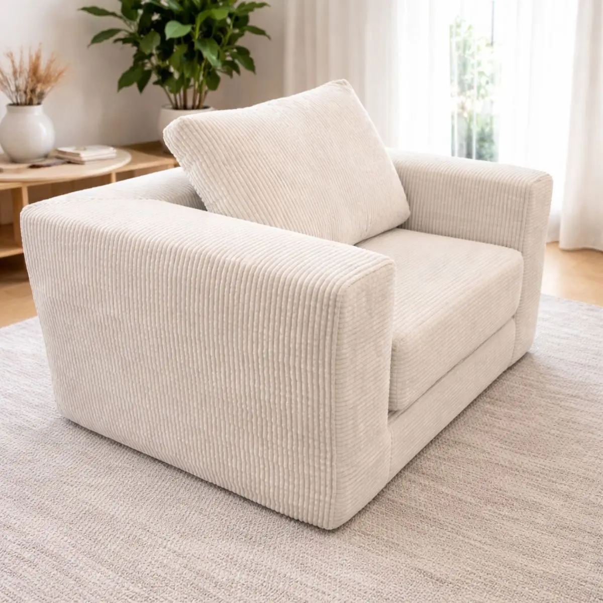 Sofá Empacado Al Vacio Memory Foam De Alta Densidad 124X84x70cm Color Beige Claro 2