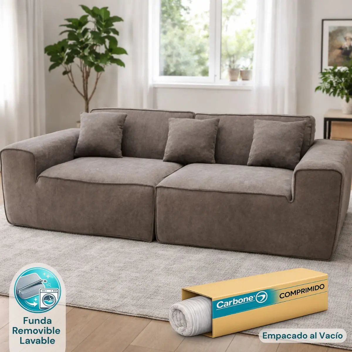 Sofá Empacado Al Vacio Memory Foam De Alta Densidad 220X100x73cm Color Gris Parduzco 1