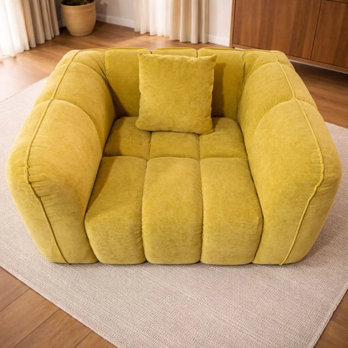 Sofá Empacado Al Vacio Memory Foam De Alta Densidad 118X98x70cm Color Mostaza 2