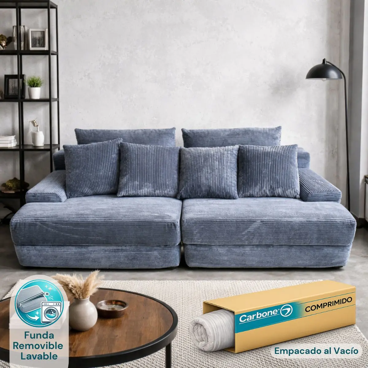 Sofá Empacado Al Vacio Memory Foam De Alta Densidad 200X100x72cm Color Gris Azulado 1