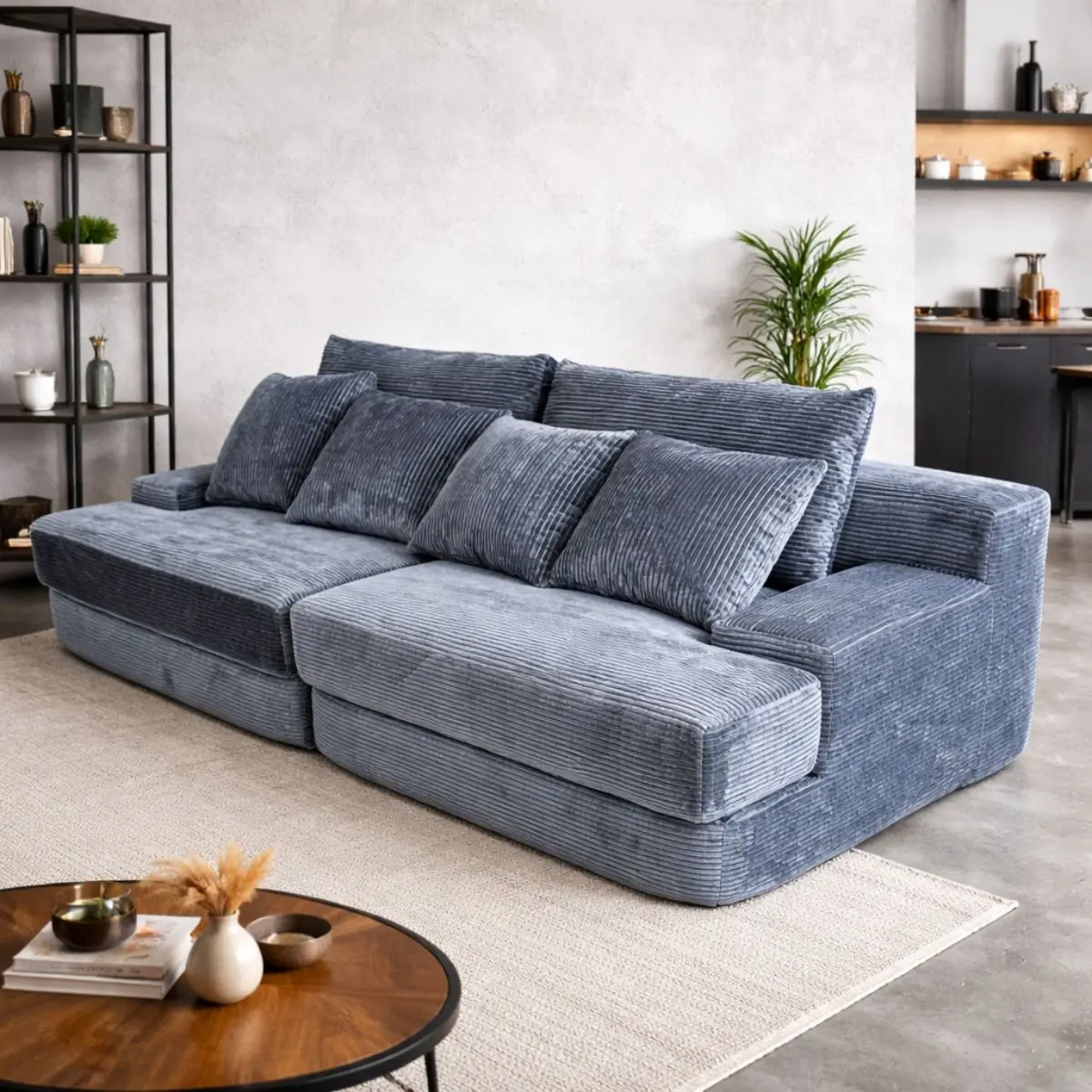 Sofá Empacado Al Vacio Memory Foam De Alta Densidad 200X100x72cm Color Gris Azulado 2