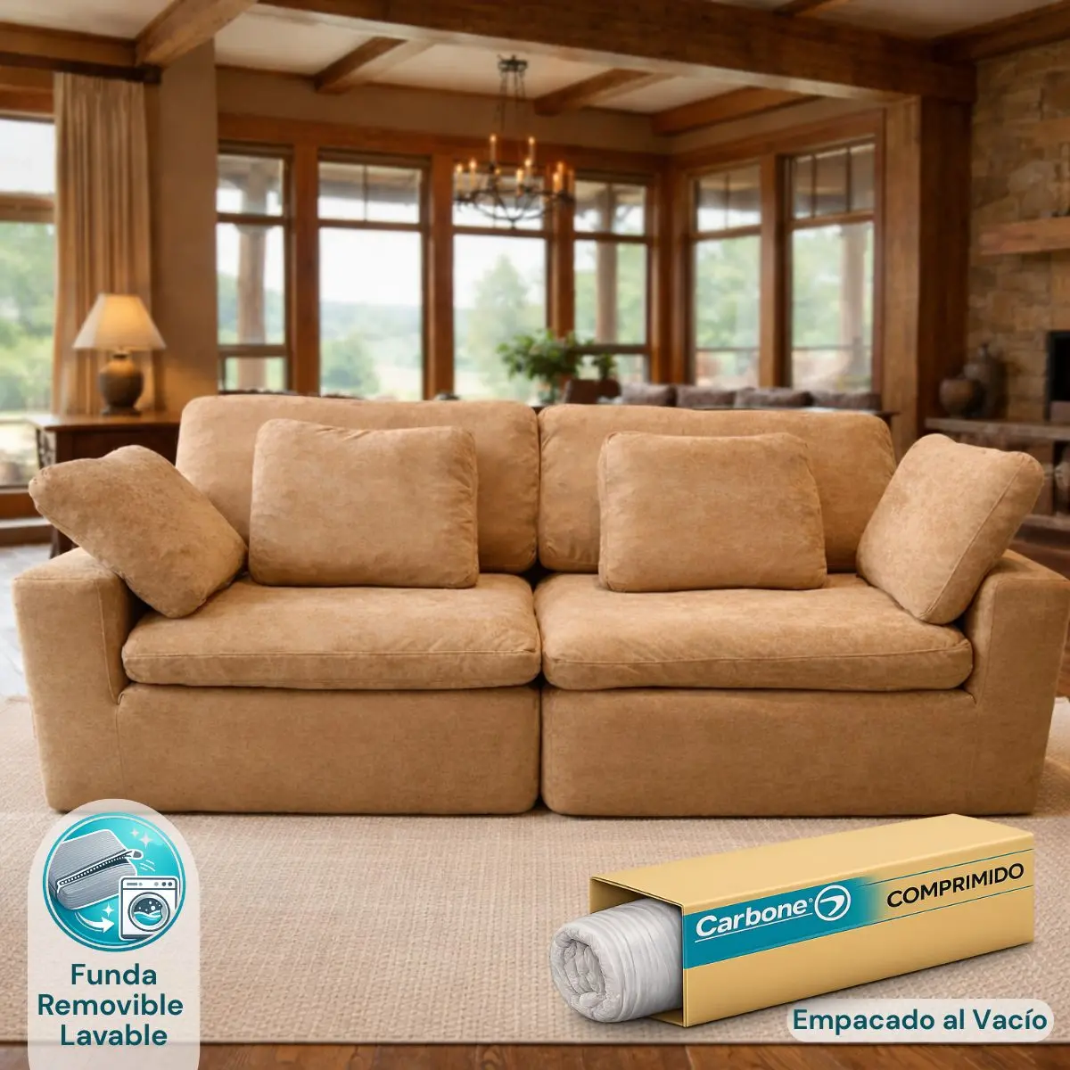 Sofá Empacado Al Vacio Memory Foam De Alta Densidad 201X100x70cm Color Terracota Tostado 1