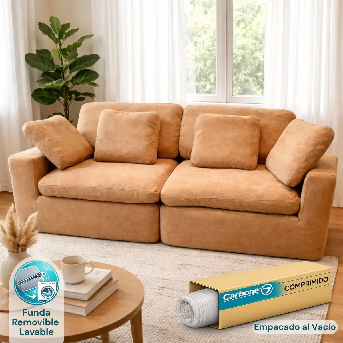 Sofá Empacado Al Vacio Memory Foam De Alta Densidad 263X100x70cm Color Terracota Tostado 1