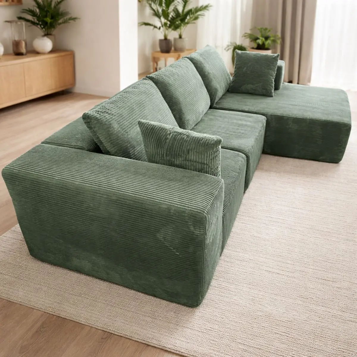Sofá Seccional En L Empacado Al Vacio Memory Foam De Alta Densidad 274X100x60cm Color Verde 2