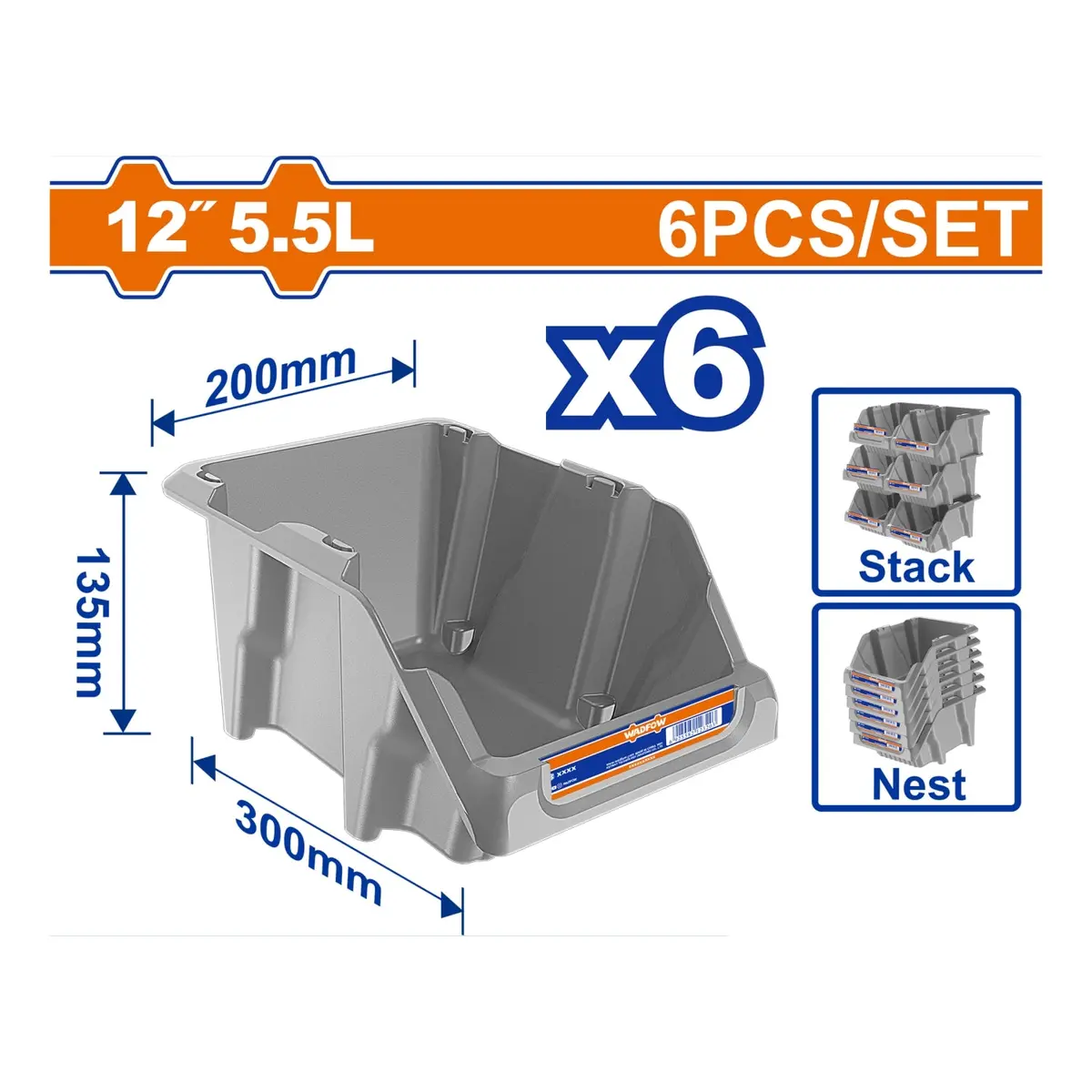 Cajas De Plástico Apilables Organizadoras 5.5L (300X200x135mm). Set De 6 Piezas. Ideales Para Encajar Y Apilar. 1