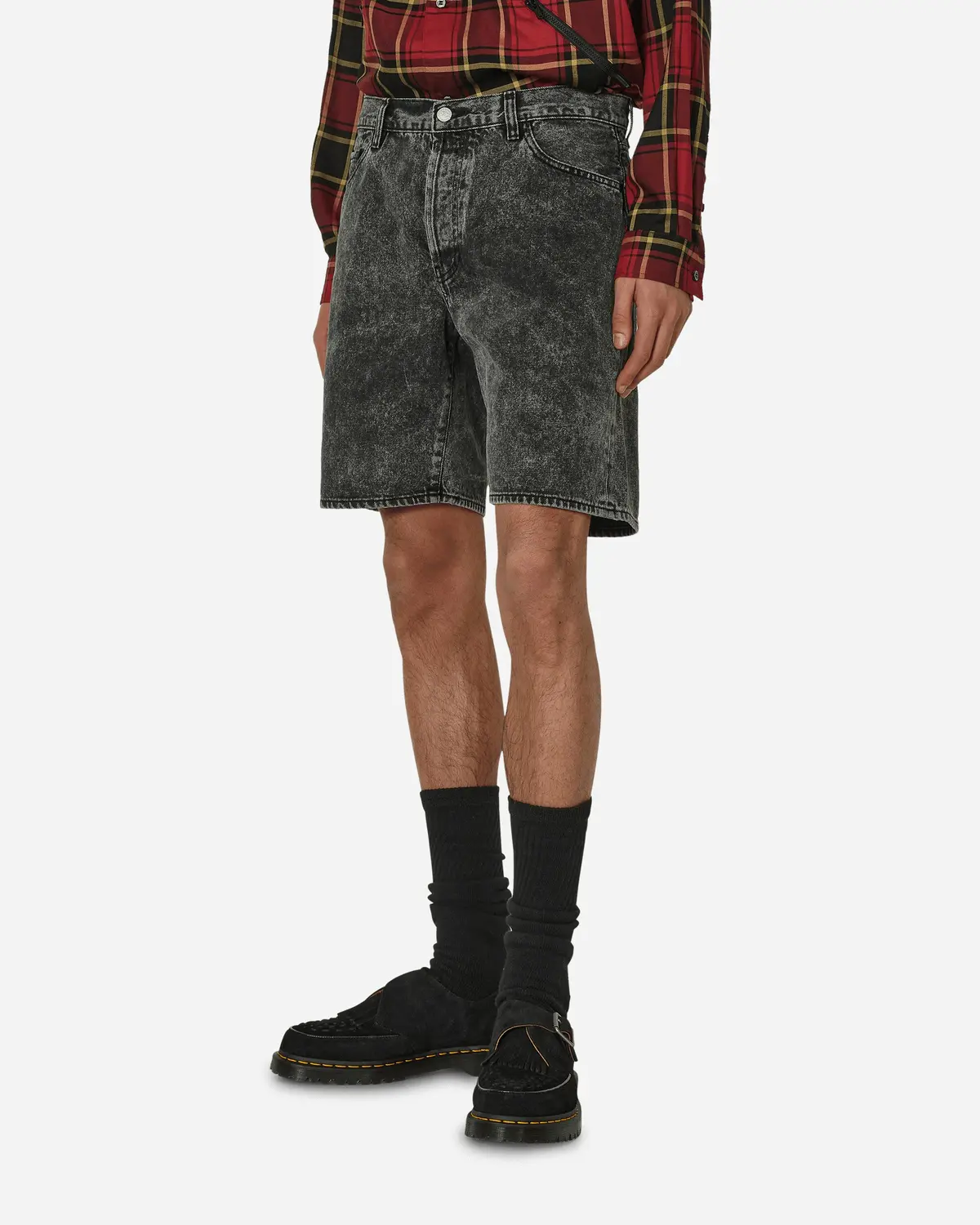 Acid Wash Denim Shorts Black 1
