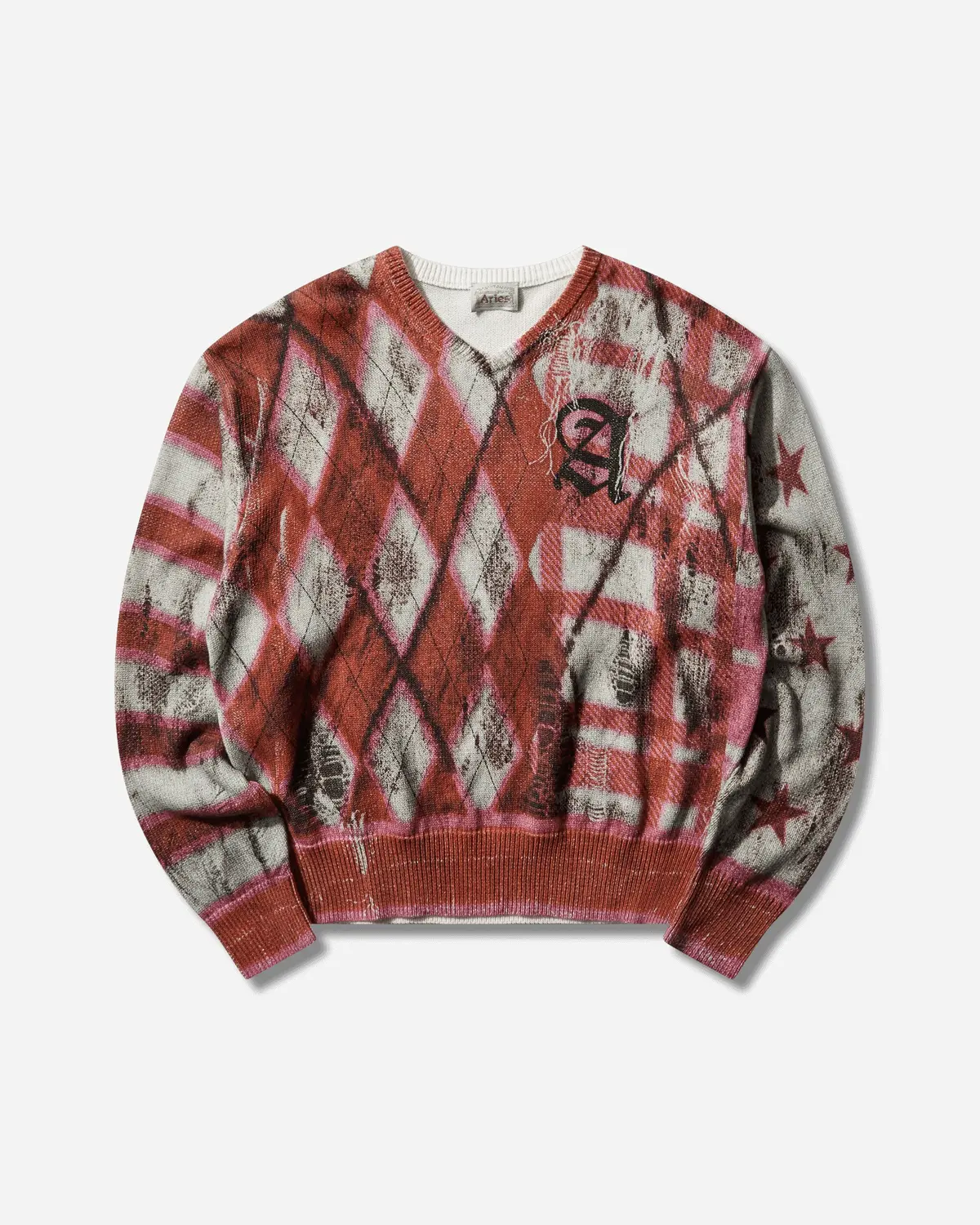 Digi Patchwork V Neck Knit Sweater Multicolor 1