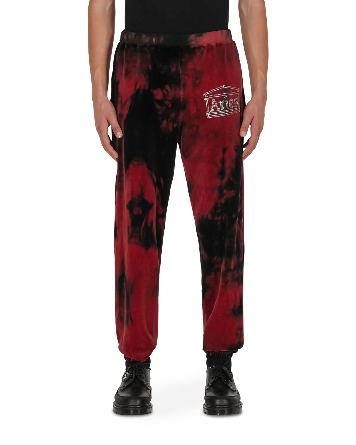 Rhinestone Velour Sweatpants Red 1
