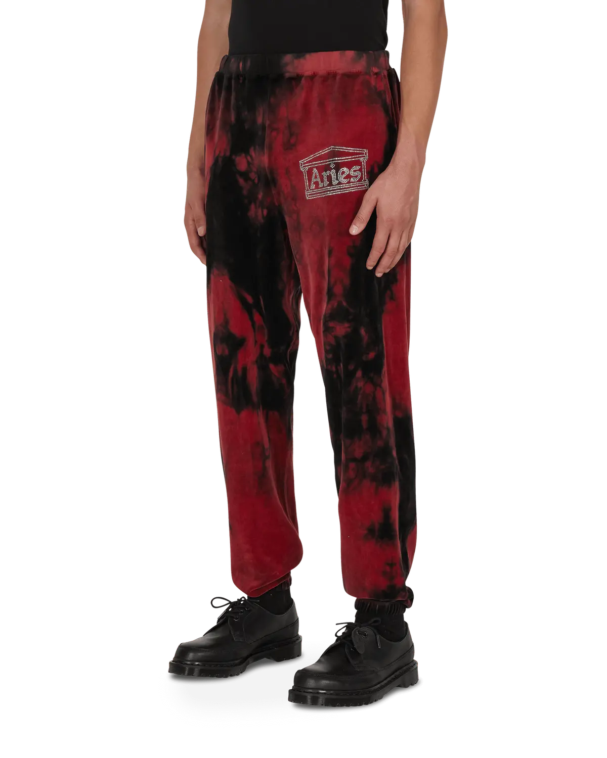 Rhinestone Velour Sweatpants Red 3