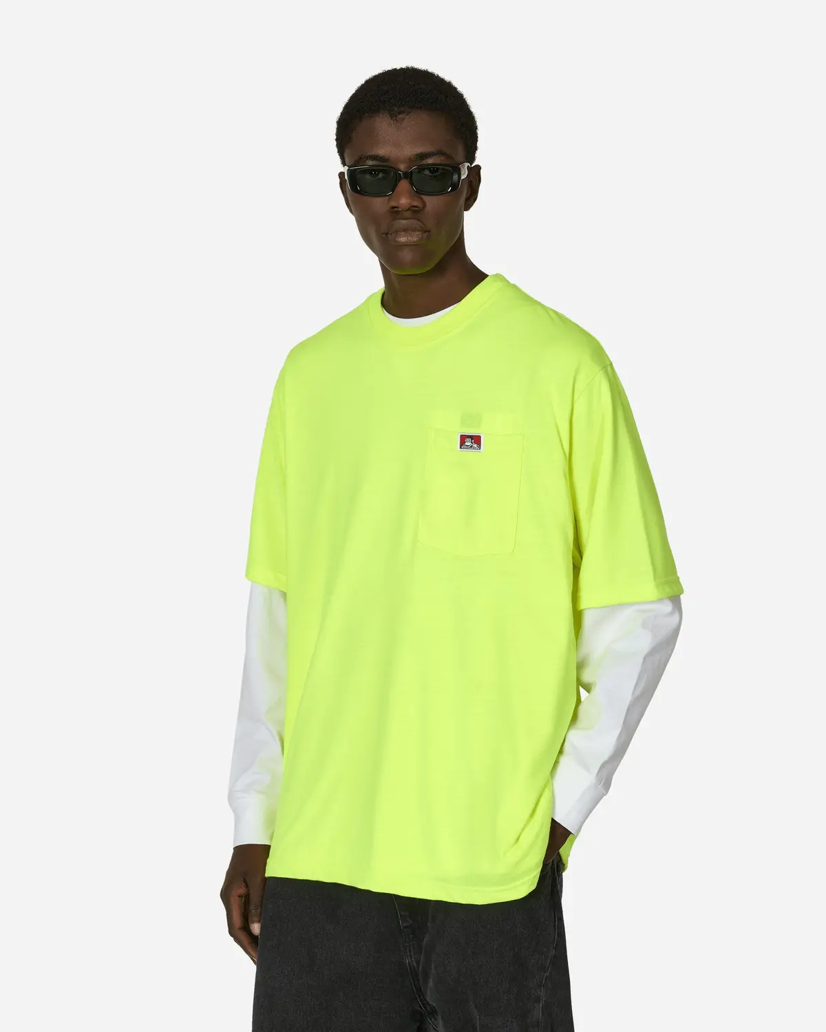 Heavy Duty Classic Label Pocket T-Shirt Hi Vis Green 1