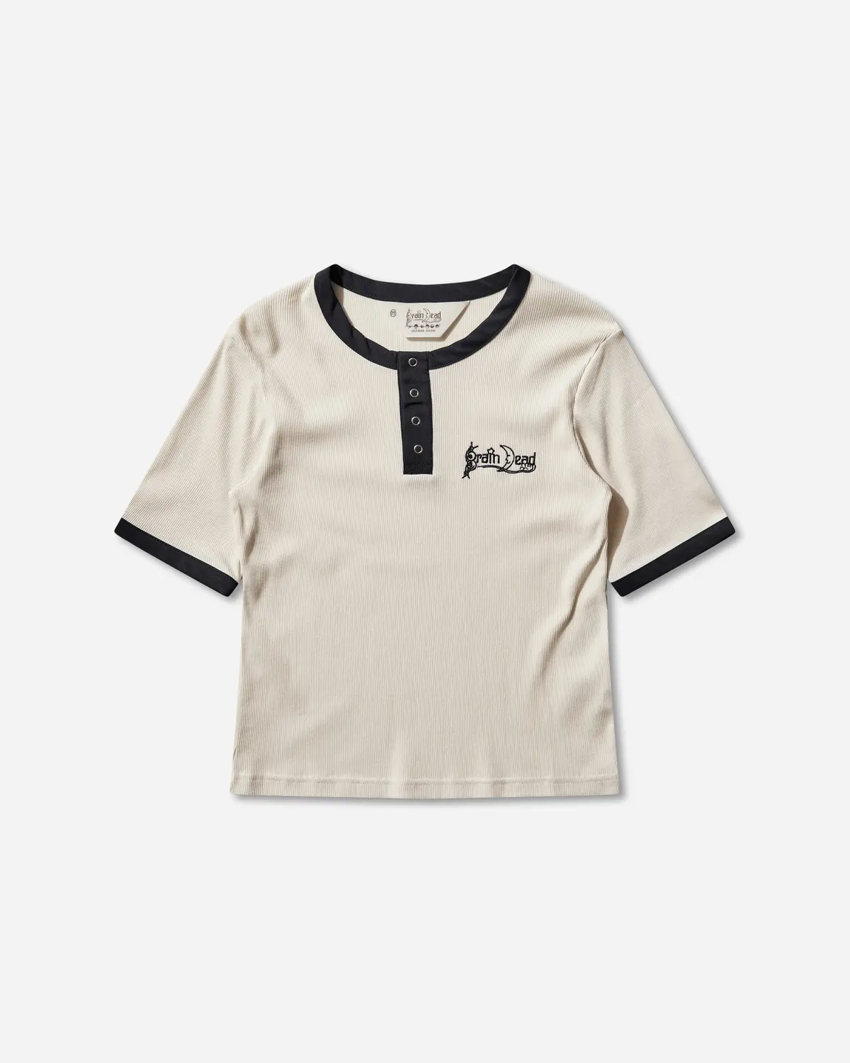 Women's Ribbed Henley Top Natural 1