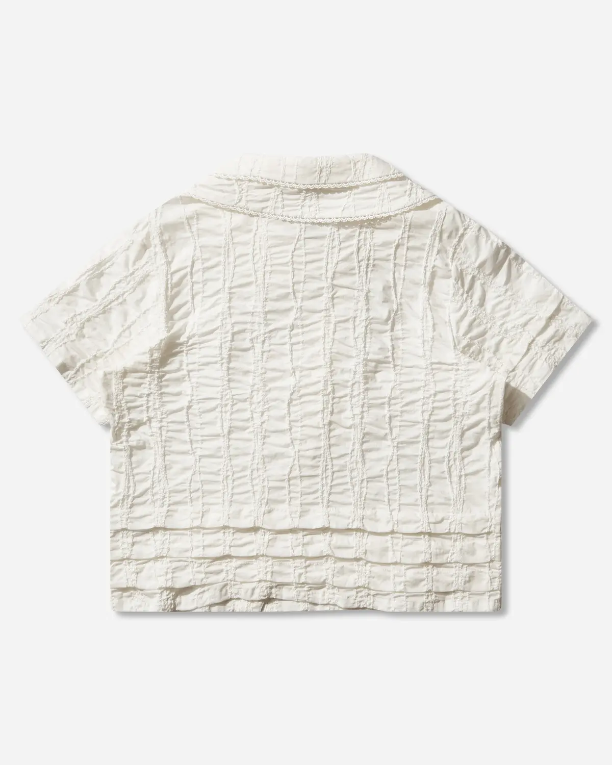 Women's Twisted Seersucker Button Up Shirt Beige 2