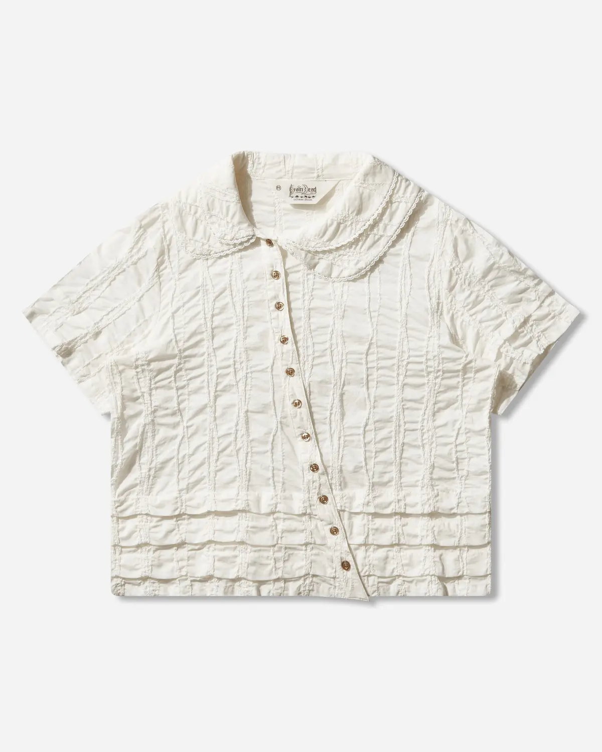 Women's Twisted Seersucker Button Up Shirt Beige 1