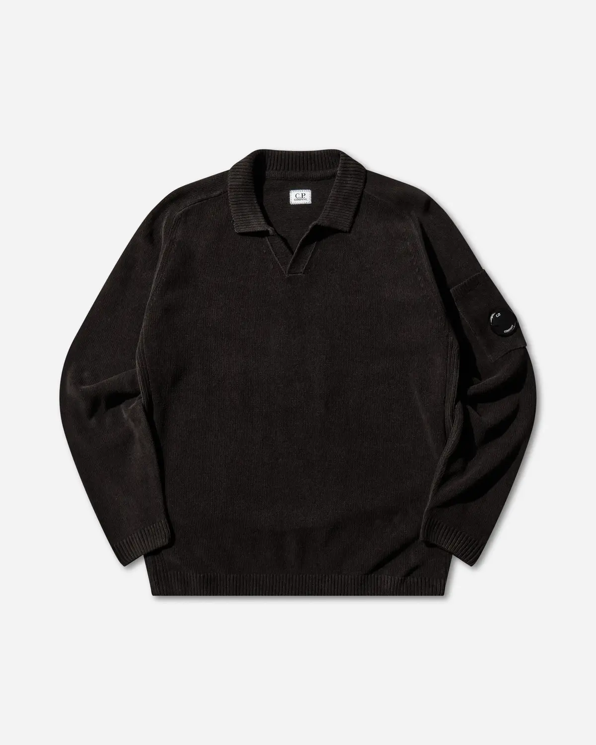 Men's Chenille Cotton Polo Lens Sweater Black 1