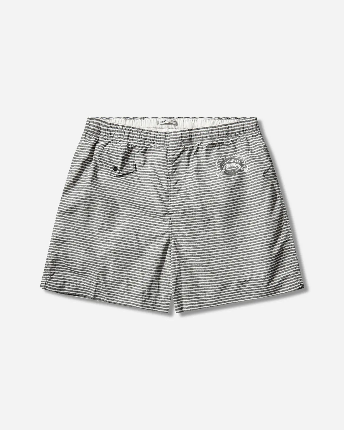 Men's Flatt Nylon Striped Swim Shorts Gunmetal 1