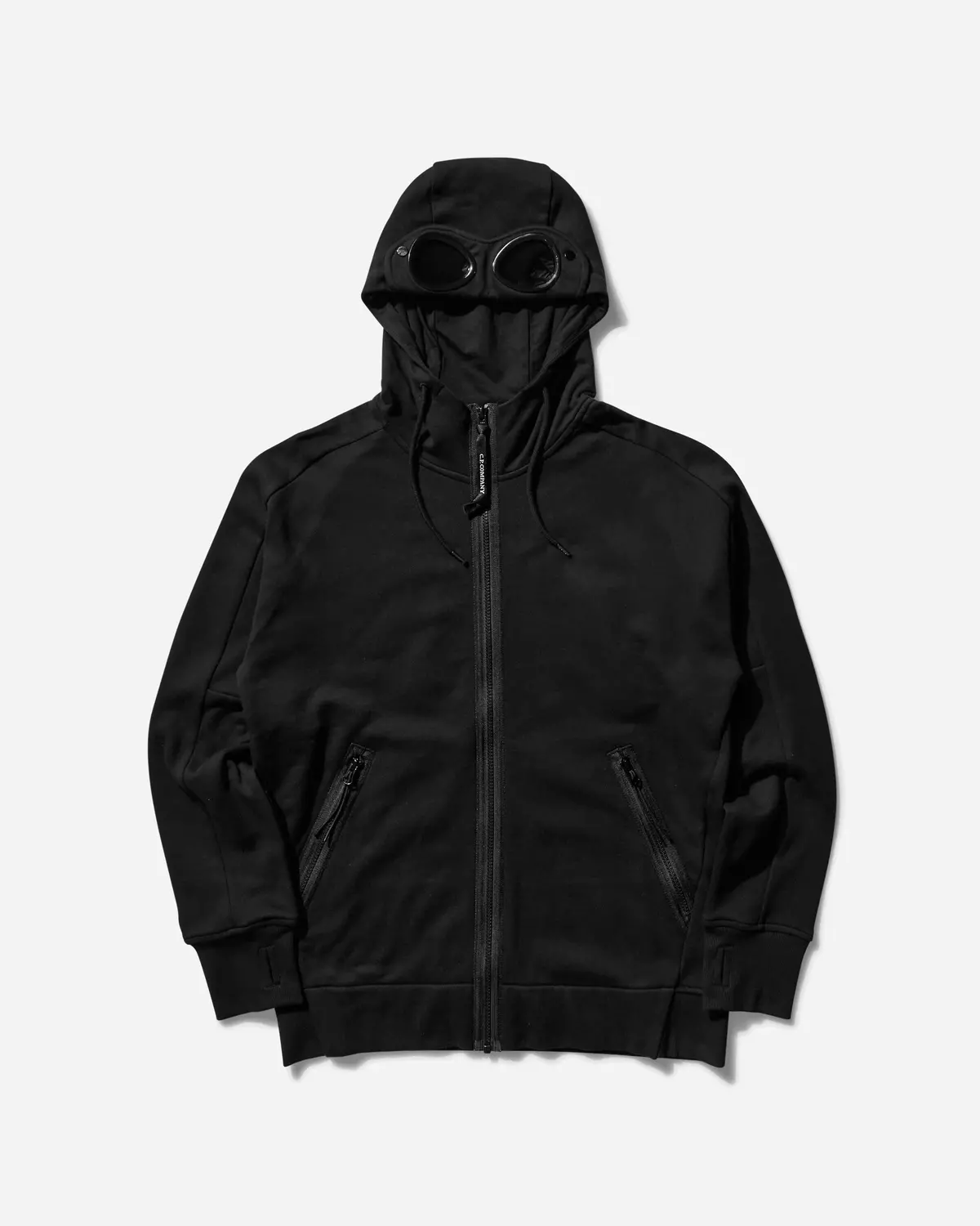 Men's Diagonal Raised Fleece Goggle Zipped Hoodie Black 1