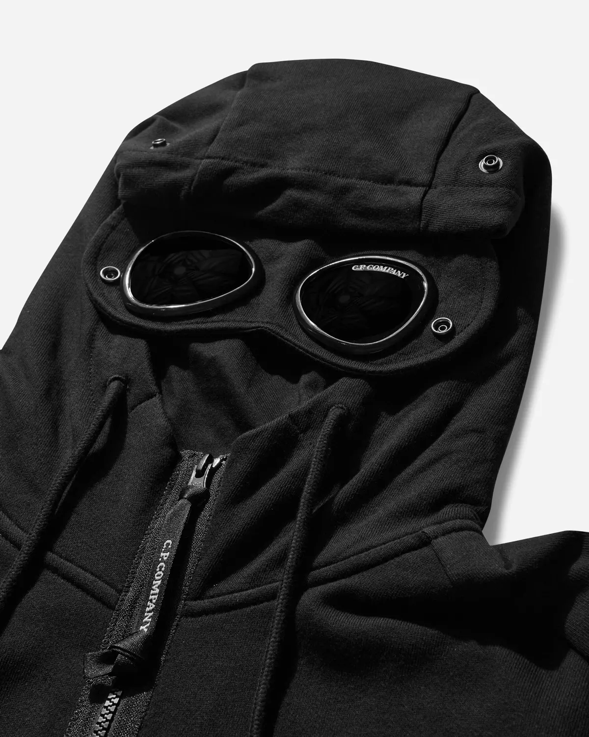 Men's Diagonal Raised Fleece Goggle Zipped Hoodie Black 3