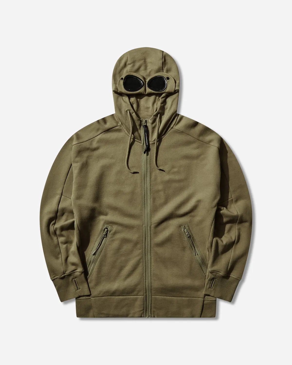 Men's Diagonal Raised Fleece Goggle Zipped Hoodie Dried Herb 1