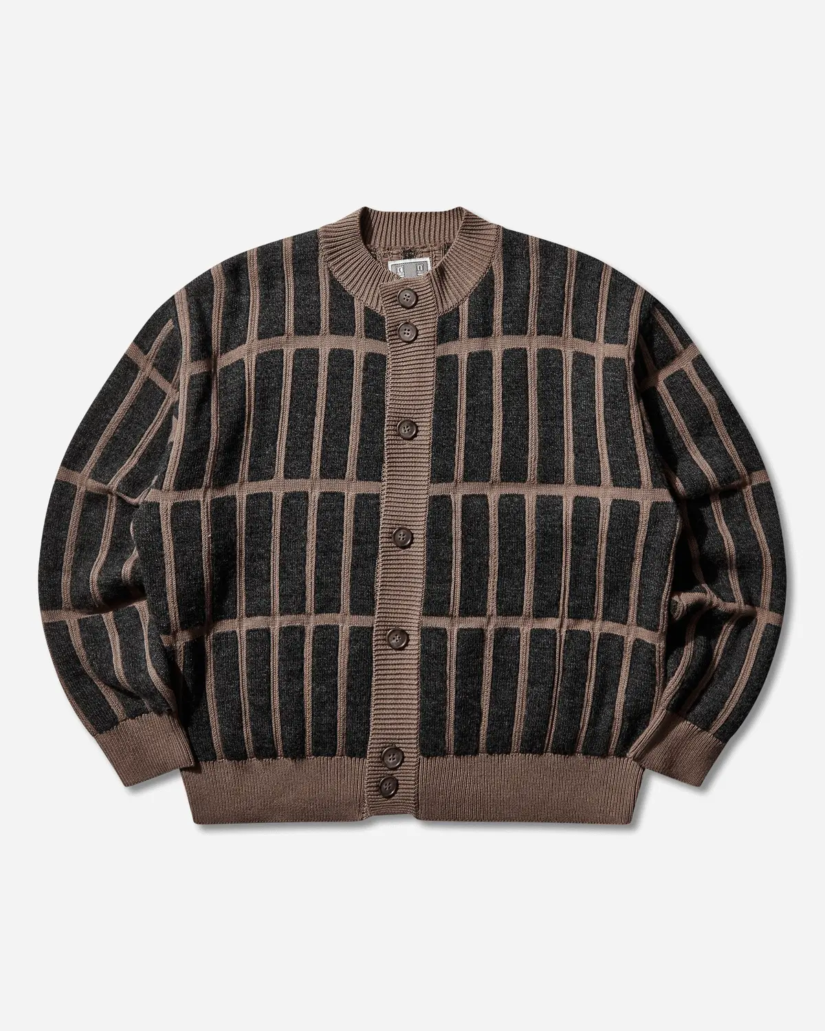 Men's Rectangular Bar Knit Cardigan Brown 1