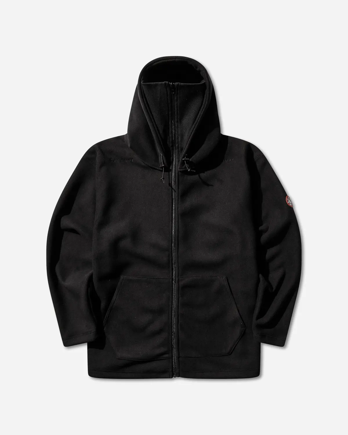 Men's Attached Hood Zip Up Fleece Jacket Black 1