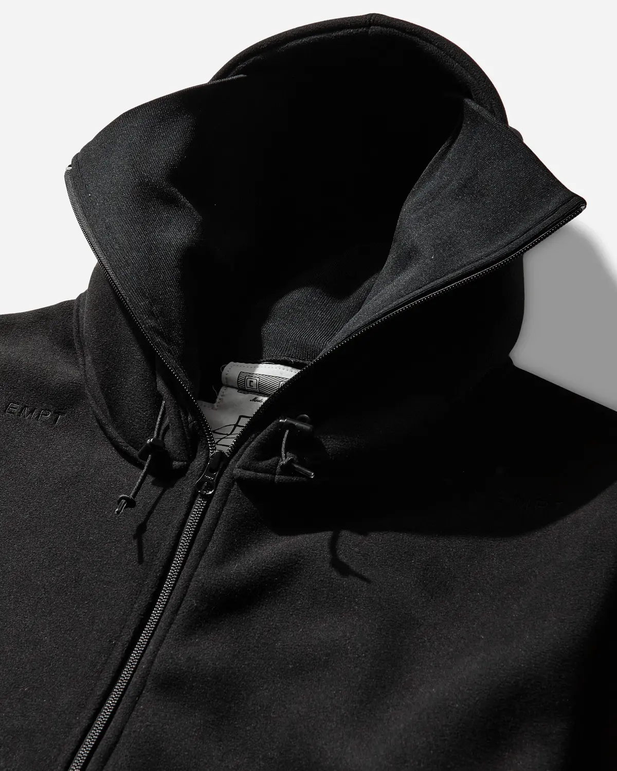 Men's Attached Hood Zip Up Fleece Jacket Black 3