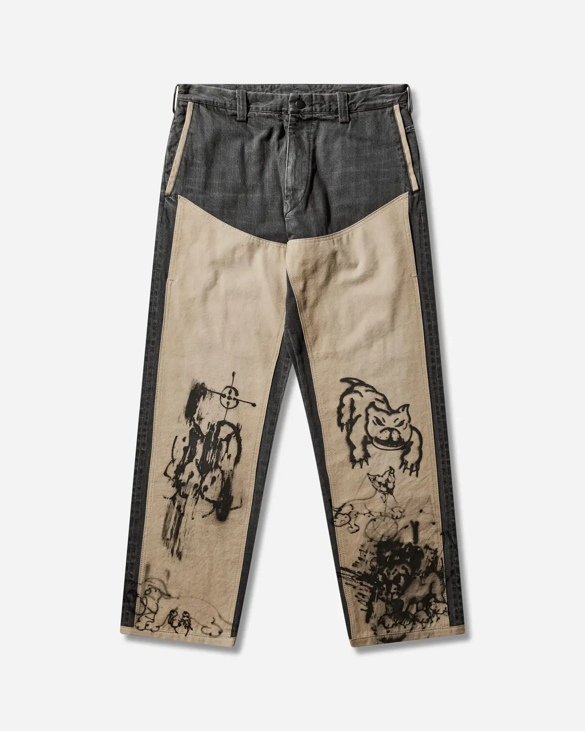 Men's 10 Pocket Double Knee Denim Pants Washed Black 1