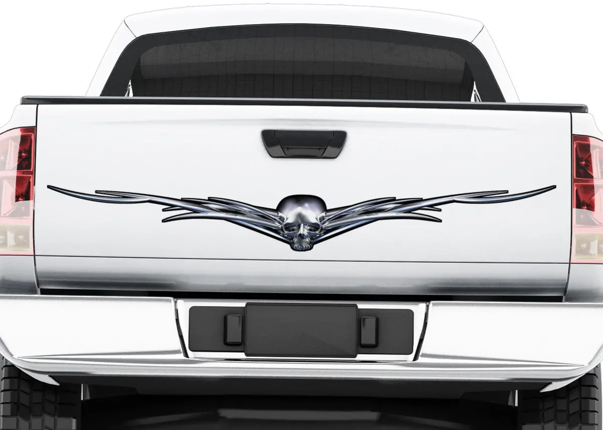 Chrome Horned Skull Hood Or Tailgate Vinyl Decal 2