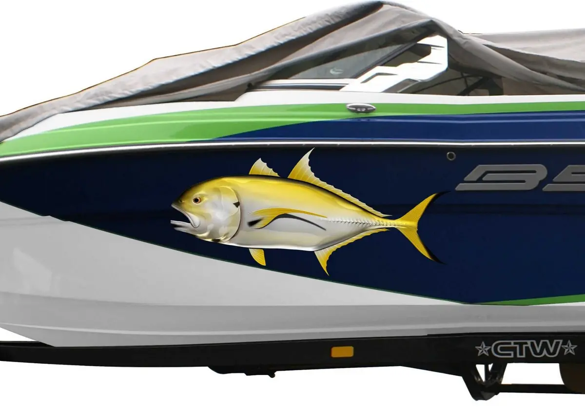 Crevalle Jack Golden-Silver Boat Decal – Premium Vinyl Fish Graphic 1