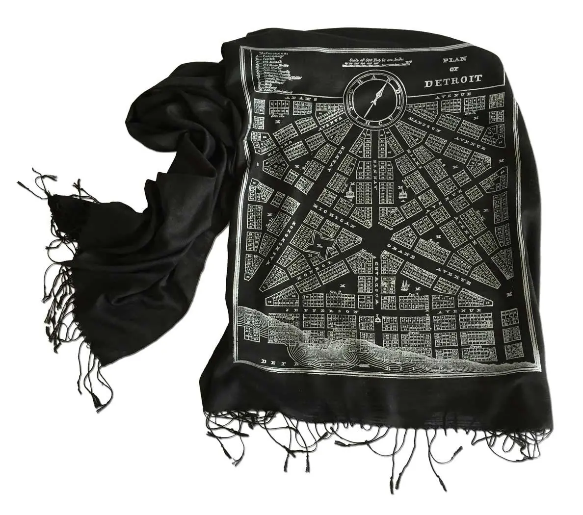 Detroit Map Printed Linen Weave Pashmina Scarf, 1831 City Plan 1