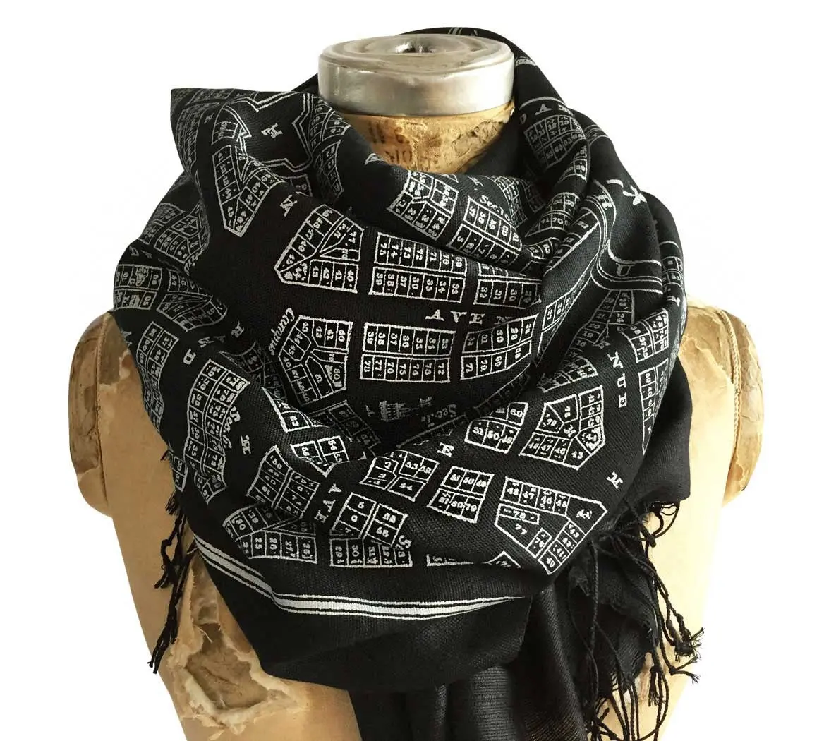 Detroit Map Printed Linen Weave Pashmina Scarf, 1831 City Plan 3