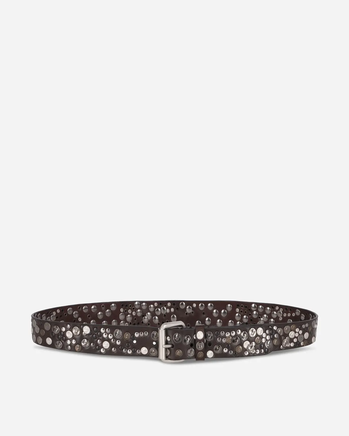 Studded Leather Belt Dark Brown 1