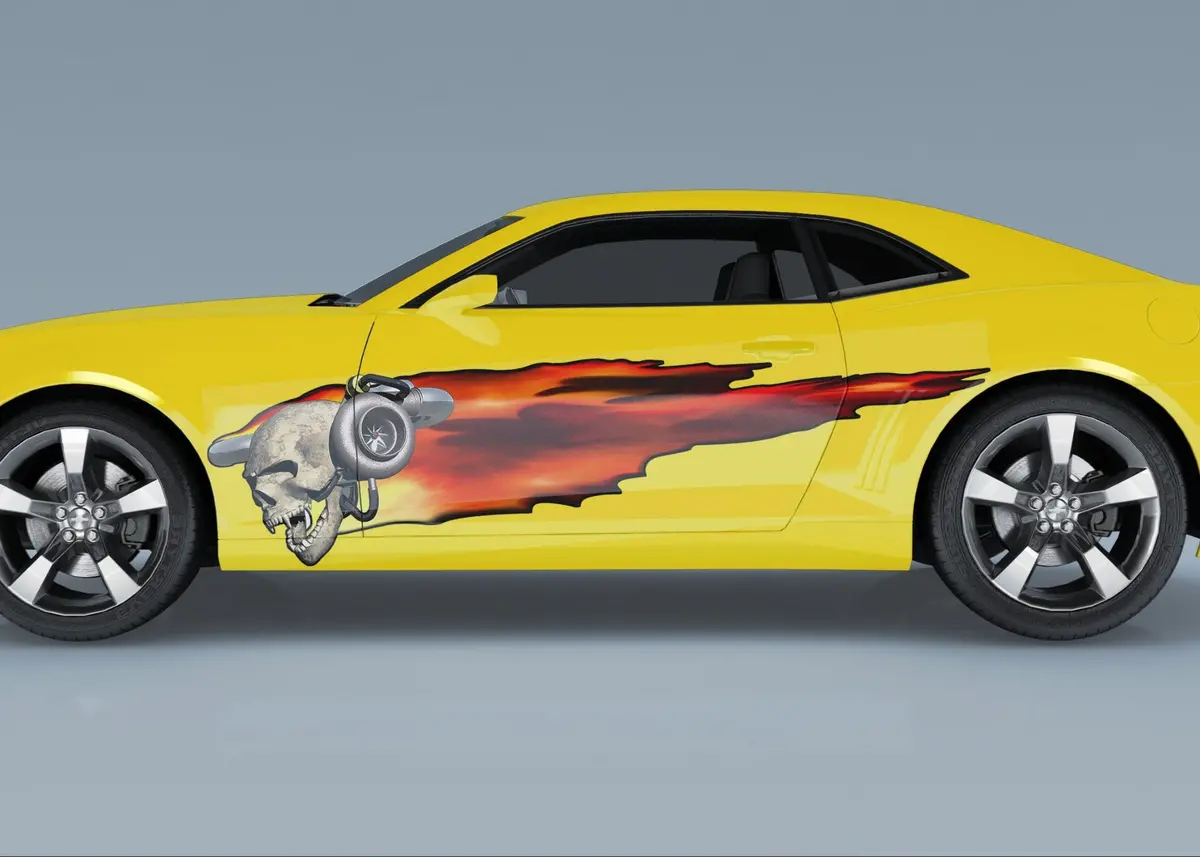 Turbo Skull Flames Vinyl Graphics Set Of 2 For Cars & Trucks 3
