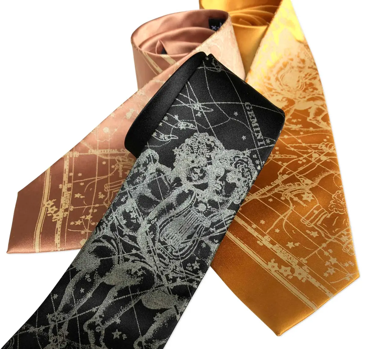 Gemini Necktie, The Twins. Zodiac Constellation Star Chart Tie 1