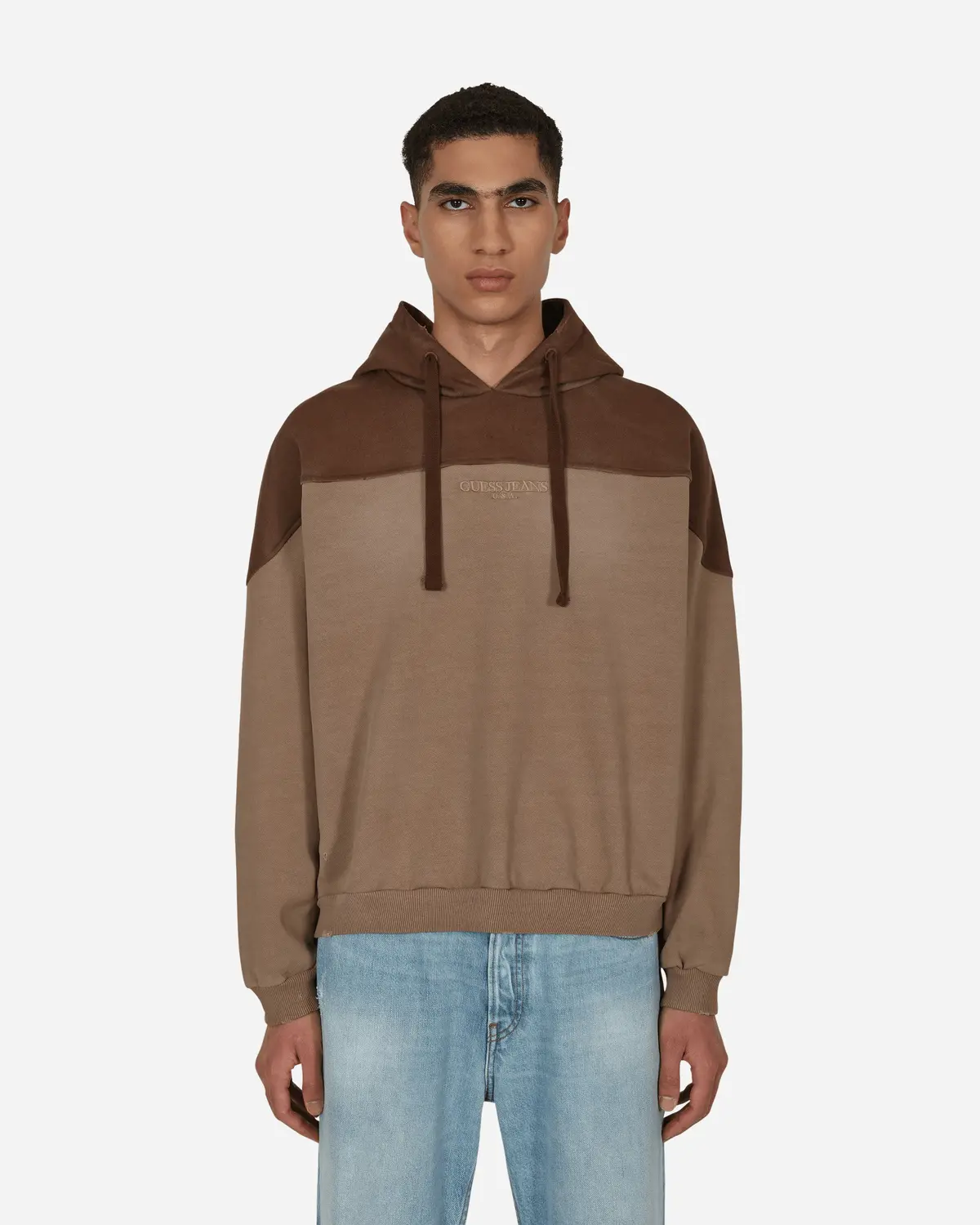 Two Tone Hooded Sweatshirt Brown 1