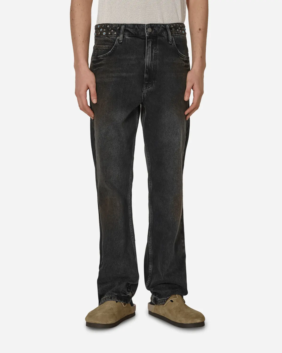 Embellished Flare Pants Aged Black Wash 1