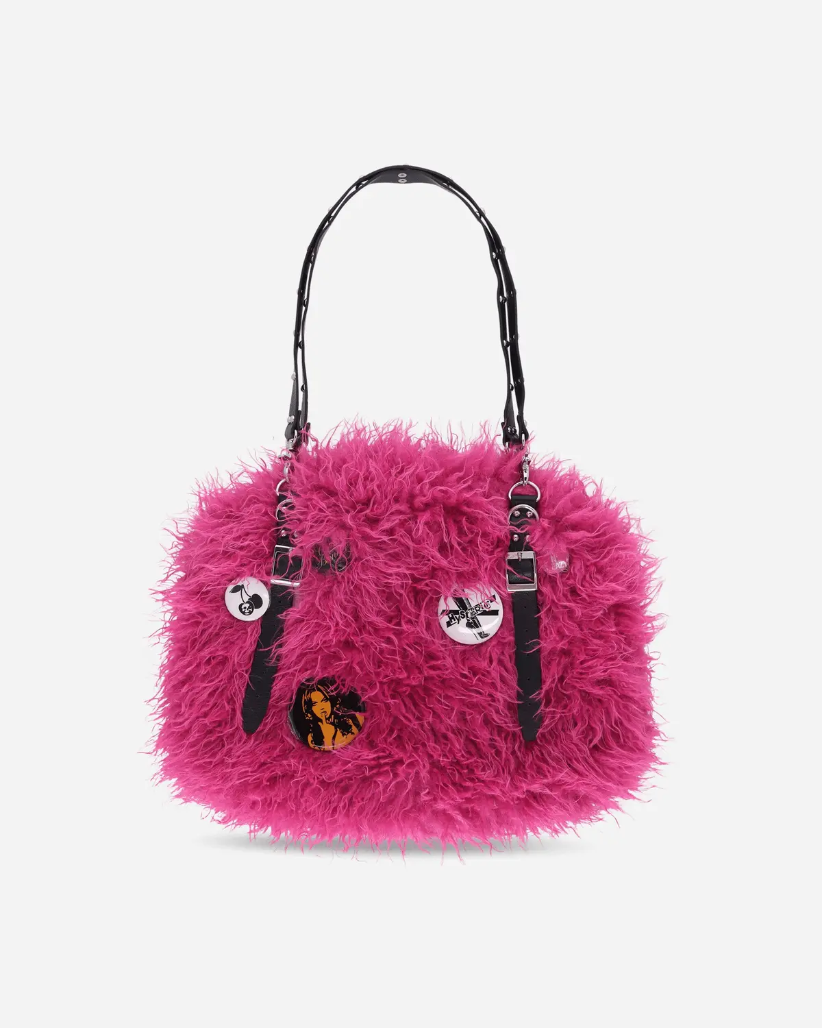 Studded Belt Fur Bag Pink 1