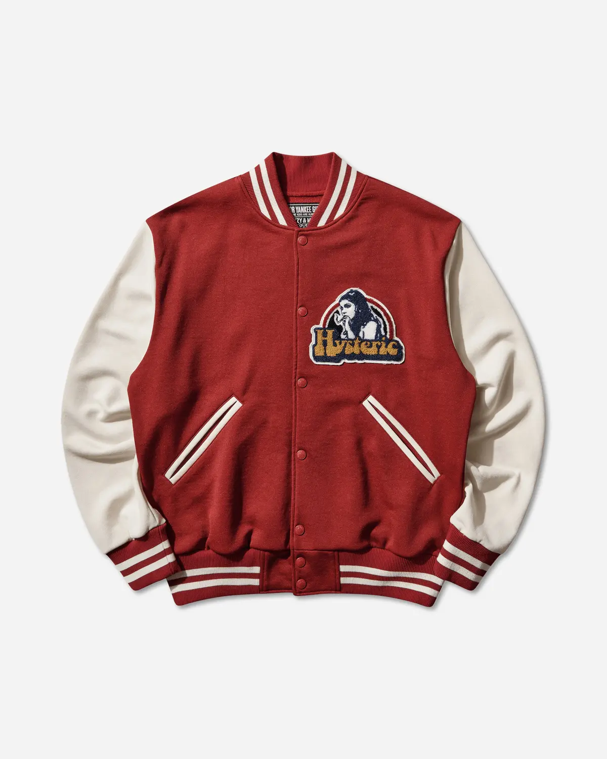 Men's Smoking Girl Patch Stadium Jacket Red 1