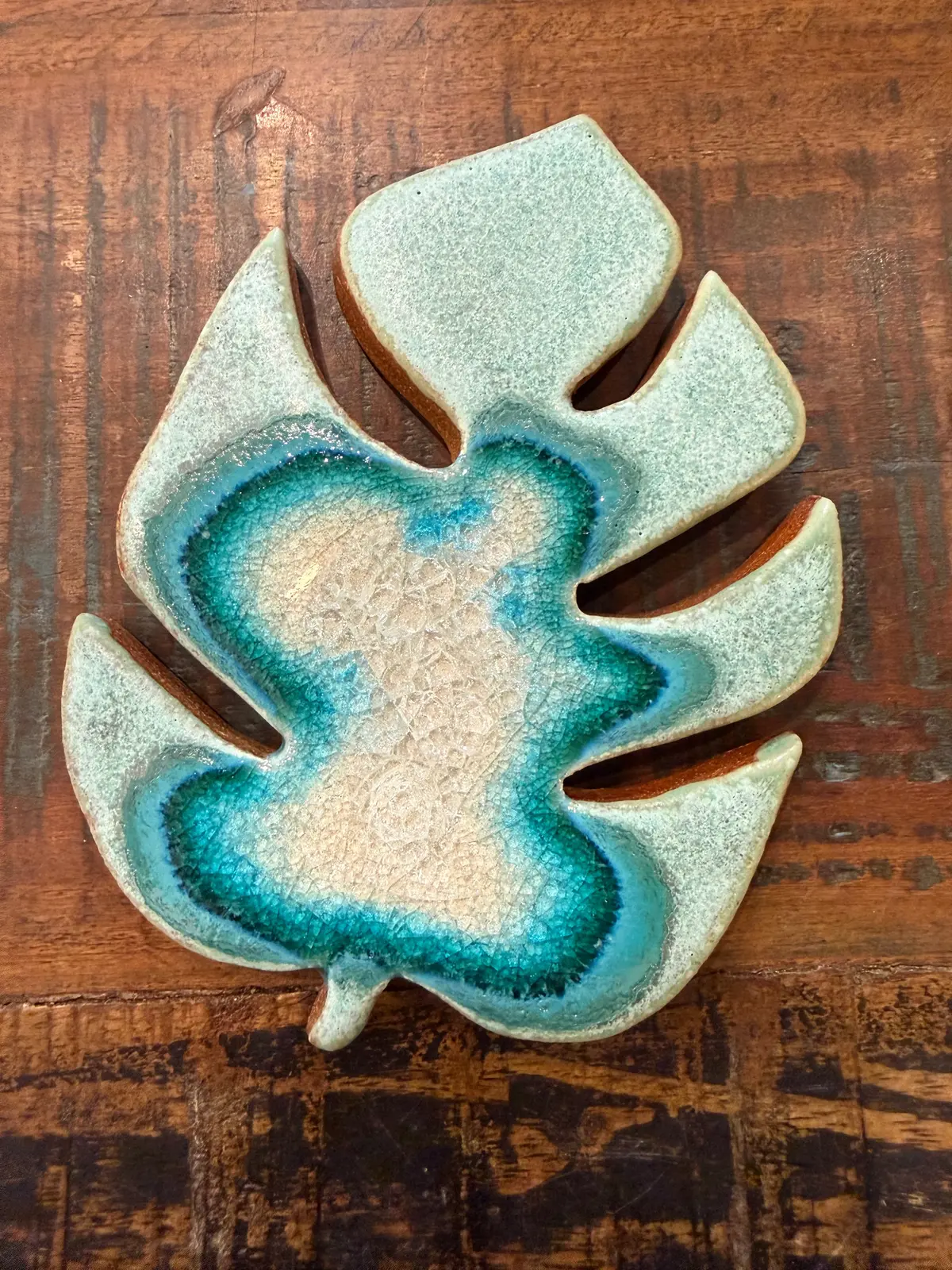 Monstera Ceramic Coaster - Aqua 1